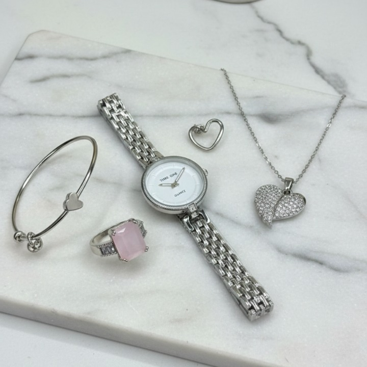 Elegant Heart & Stone 5-Piece Women’s Jewelry Gift Set