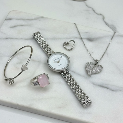 Elegant Heart & Stone 5-Piece Women’s Jewelry Gift Set