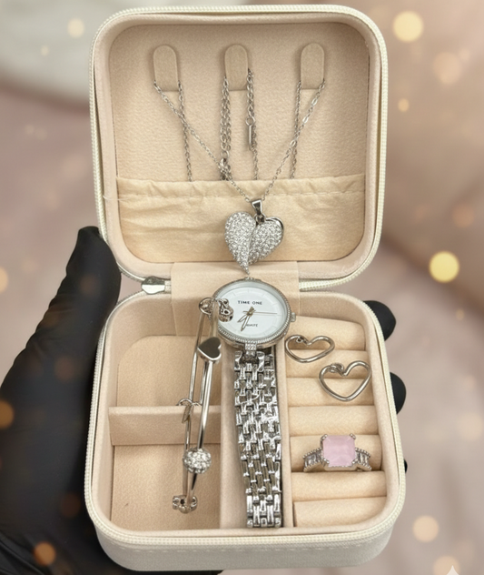 Elegant Heart & Stone 5-Piece Women’s Jewelry Gift Set