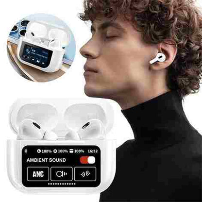 A9 Pro Wireless Earbuds with ANC, LED Display, Built-in Screen & Clear Sound